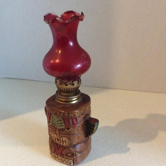 Vintage 1960s Ruby Red Flash Tiki Totem Pole Ceramic Figural Oil Lamp - Picture 4 of 9